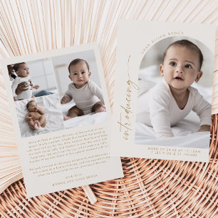 Modern Boho Arch Cream Photo Birth Announcement