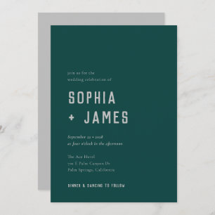 Modern Boho Arch Green Grey Typography Wedding Invitation