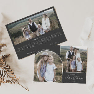 Modern Boho Arch   Grey 3 Family Photos Christmas Holiday Card