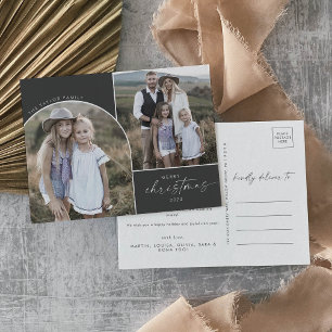 Modern Boho Arch   Grey 3 Family Photos Christmas Holiday Postcard