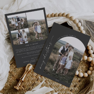 Modern Boho Arch Grey Christmas Photo Holiday