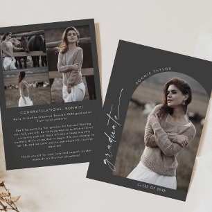 Modern Boho Arch Grey Graduate Photo Graduation Announcement