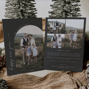 Modern Boho Arch   Grey Happy New Year Photo Holiday Card