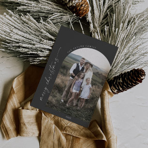 Modern Boho Arch   Grey Merry Christmas Photo Holiday Card