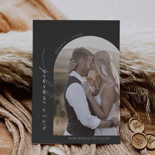 Modern Boho Arch   Grey Photo Engagement Announcement