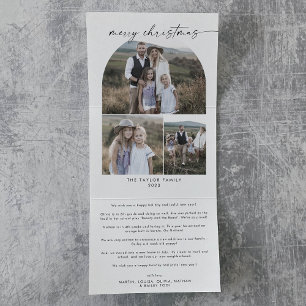 Modern Boho Arch Merry Christmas Photo Collage Tri-Fold Holiday Card
