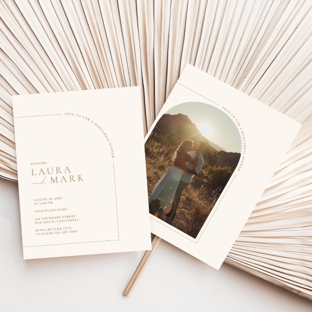 Modern Boho Arch Minimalist Photo Rehearsal Dinner Invitation (Creator Uploaded)