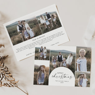 Modern Boho Arch Multi Photo Family News Christmas Holiday Card