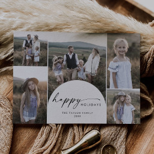 Modern Boho Arch Multi Photo Happy Holidays Holiday Card