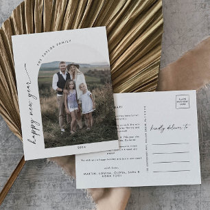 Modern Boho Arch New Year Photo Year in Review Hol Holiday Postcard
