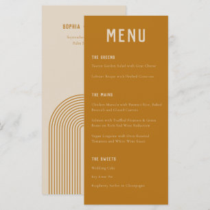 Modern Boho Arch Ochre Orange Typography Wedding Menu