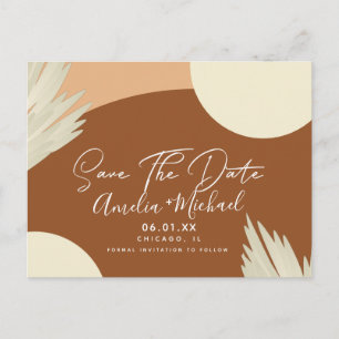 Modern Boho Arch Organic Shapes Tan Save the Date Postcard