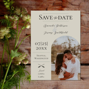 Modern Boho Arch Photo   Beige Save the Date