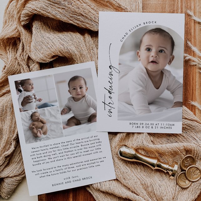 Modern Boho Arch Photo Birth Announcement (Creator Uploaded)