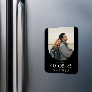 Modern Boho Arch Photo Black White Save the Date Magnet