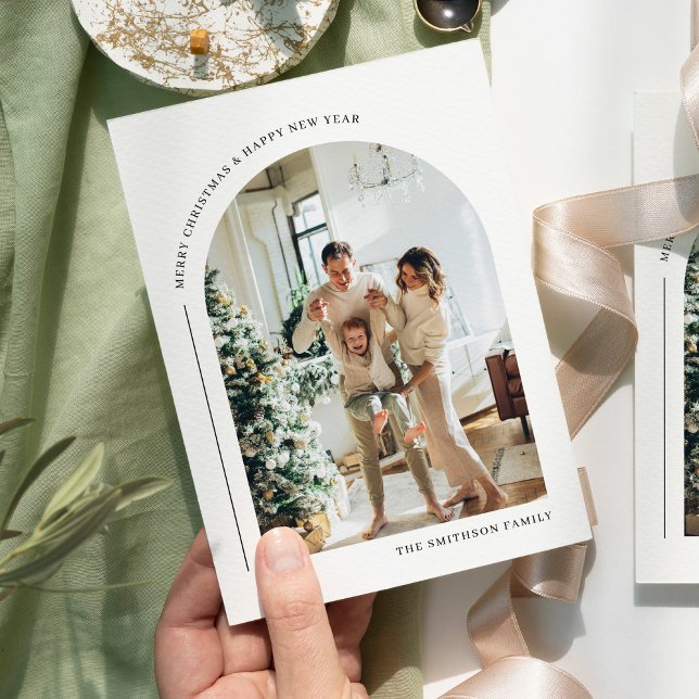 Modern Boho Arch Photo Christmas Holiday Card (Creator Uploaded)