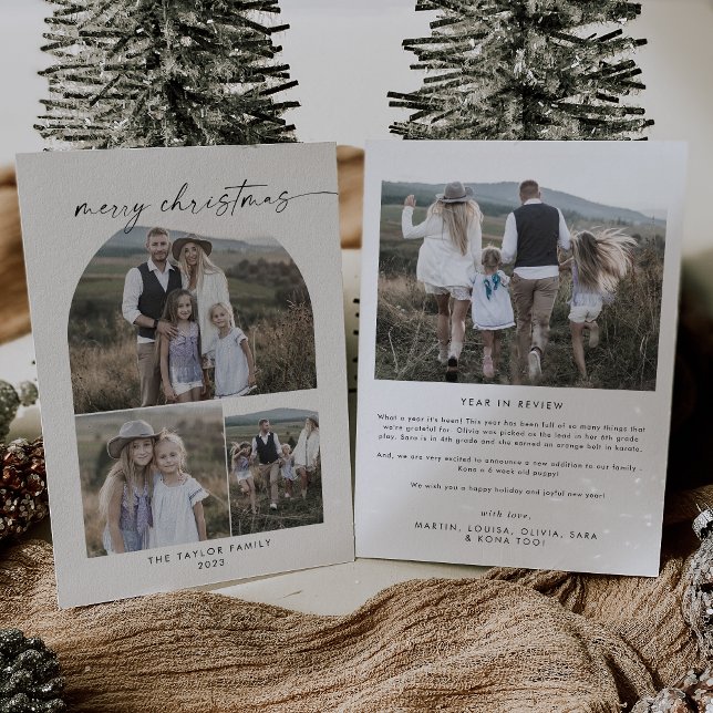 Modern Boho Arch Photo Collage Family Christmas Ho Holiday Card (Creator Uploaded)