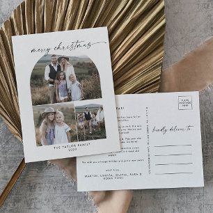 Modern Boho Arch Photo Collage Family Christmas Holiday Postcard
