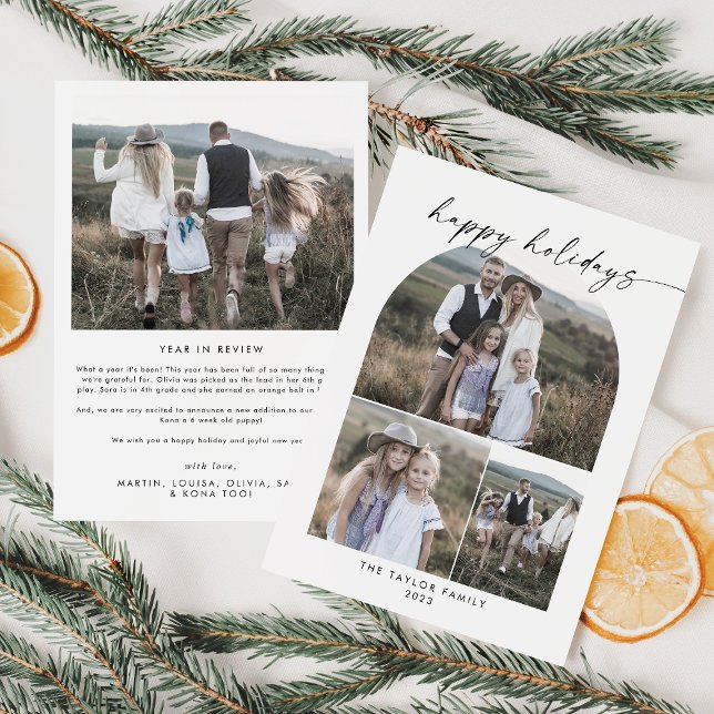 Modern Boho Arch Photo Collage Family Holiday Card (Creator Uploaded)
