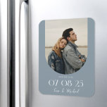Modern Boho Arch Photo Dusty Blue Save the Date Magnet<br><div class="desc">Modern wedding save the date magnet featuring elegant chic design and minimalist boho style with your photo in an arch frame.</div>