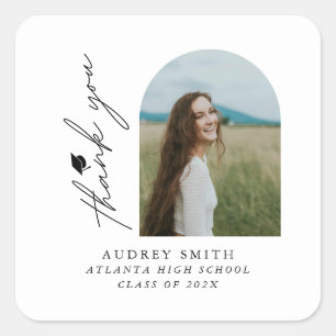 Modern Boho Arch Photo Graduation Thank You Square Sticker