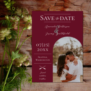 Modern Boho Arch Photo Red Save the Date