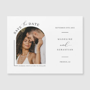 Modern Boho Arch Photo Save the Date Magnetic Card