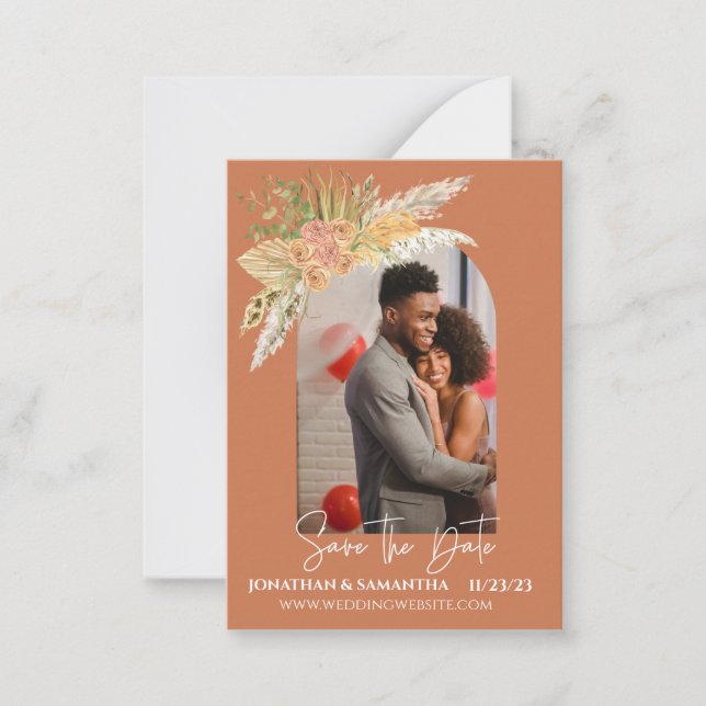 Modern Boho Arch Photo Save the Date Terra Cotta  Card (Front)