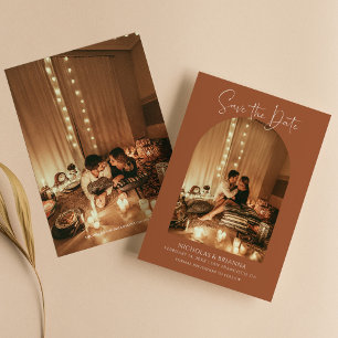 Modern Boho Arch Photo Terracotta Simple Wedding Save The Date
