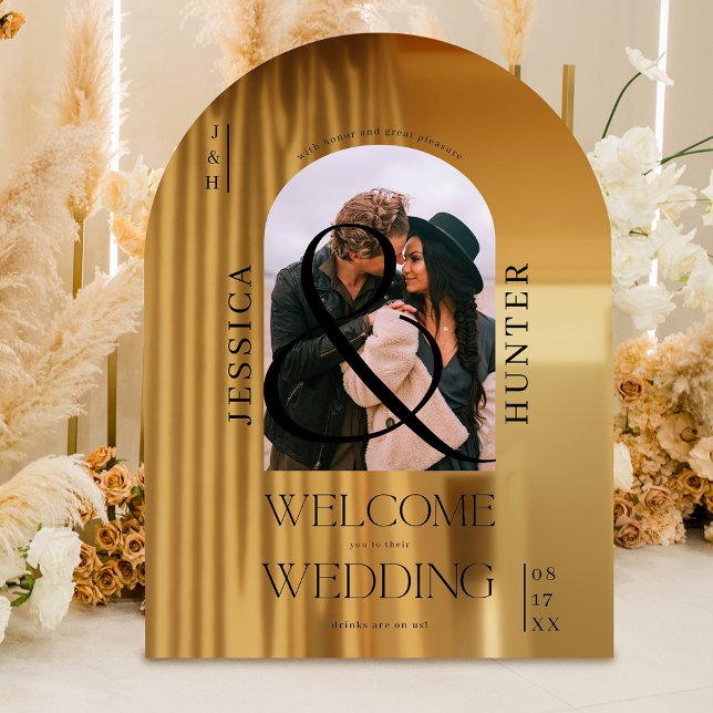 Modern boho arch photo wedding black welcome window cling (Modern boho arch photo wedding black welcome window cling)