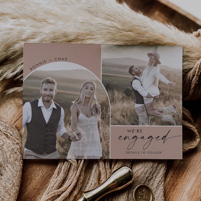 Modern Boho Arch | Salmon 3 Photo Engagement Announcement (Creator Uploaded)