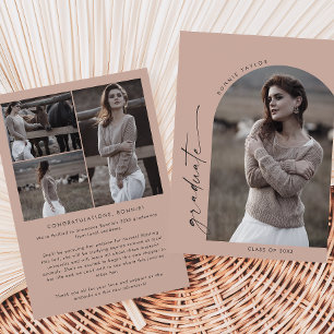 Modern Boho Arch Salmon Graduate Photo Graduation Announcement