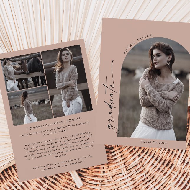 Modern Boho Arch Salmon Graduate Photo Graduation Announcement (Creator Uploaded)