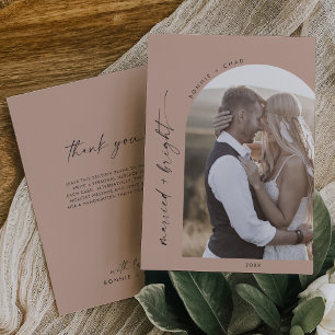 Modern Boho Arch   Salmon Married Bright Thank You Holiday Card