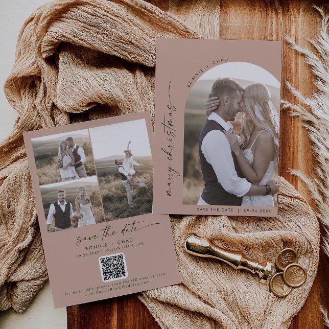 Modern Boho Arch | Salmon Photo Marry Christmas Save The Date (Creator Uploaded)