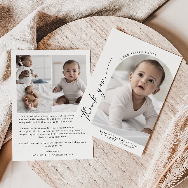 Modern Boho Arch Thank You Photo Birth Announcement (Creator Uploaded)