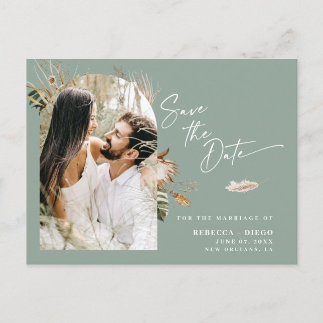 Modern Boho Arched Photo Wedding Save The Date Announcement Postcard (Front)