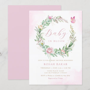 Modern Boho Baby in bloom Floral girl baby shower Invitation