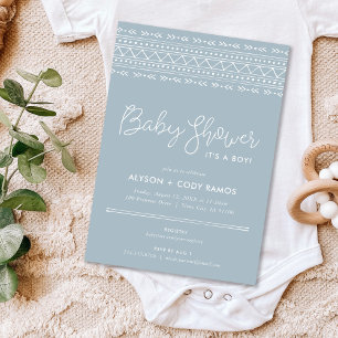 Modern Boho Baby Shower Dusty Blue Invitation