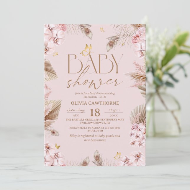  Modern Boho Baby Shower Invitation (Standing Front)