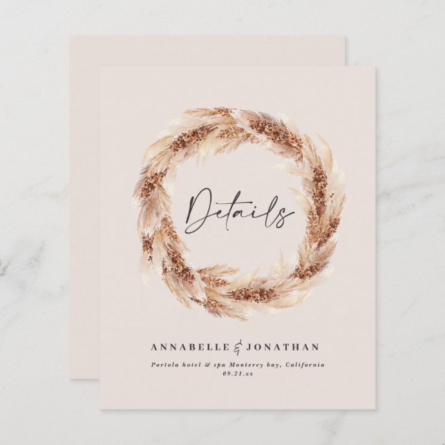 Modern boho barn pampas grass wedding details (Front/Back)