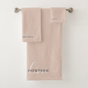 Modern Boho Beige Calligraphy Script Bath Towel Set