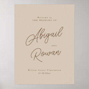 Modern Boho Beige Script Wedding Welcome Sign
