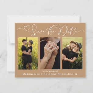 Modern Boho Beige Tan Photos Wedding Save the Date