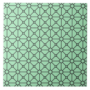 Modern Boho Black and Green Pattern Rhombus Tile