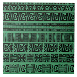 Modern Boho Black and Green Pattern Strips Tile