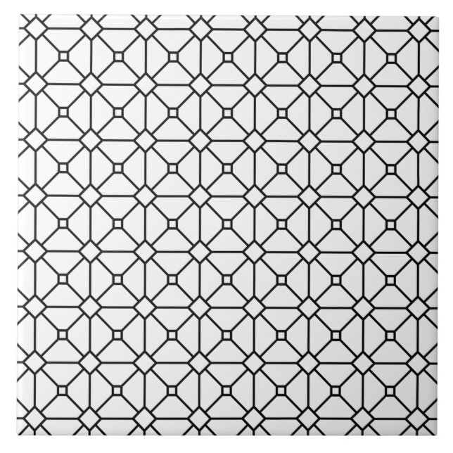 Modern Boho Black and White Pattern Rhombus Tile (Front)