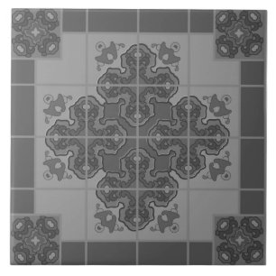 Modern Boho Black and White Pattern Rhombus Tile