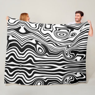 Modern Boho Black and White Pattern Strips Animal Fleece Blanket