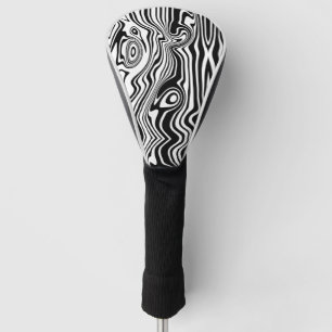 Modern Boho Black and White Pattern Strips Animal Golf Head Cover